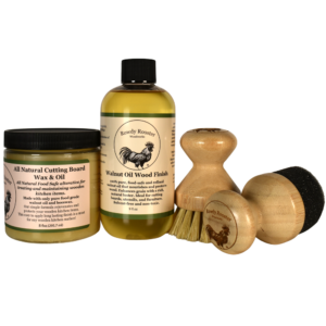 Full Cutting Board Care Kit 1 x Refined Walnut Oil 1 x Refined Walnut oil and Beeswax cutting board wax 1 x Applicator Set.